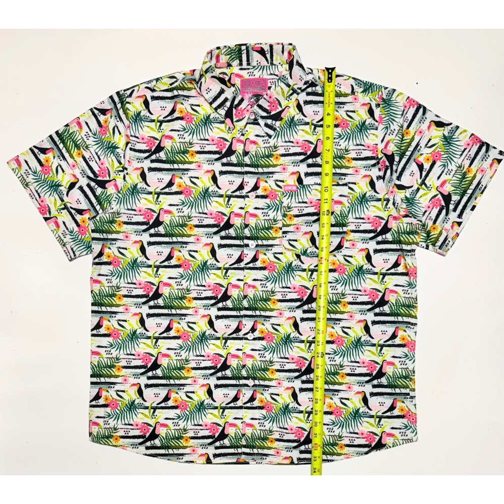 Dixxon Flannel Co Jungle Party Toucan Tropical Button Up Shirt Mens 3X Short Slv